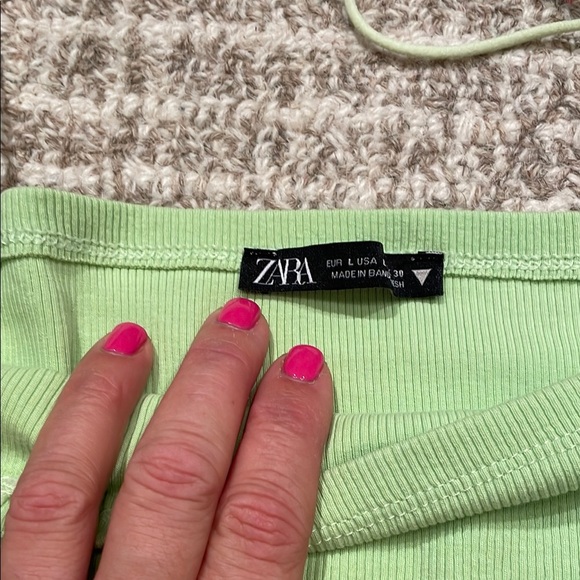 ZARA Green Ribbed Crop Top Sz Lg - Picture 3 of 4